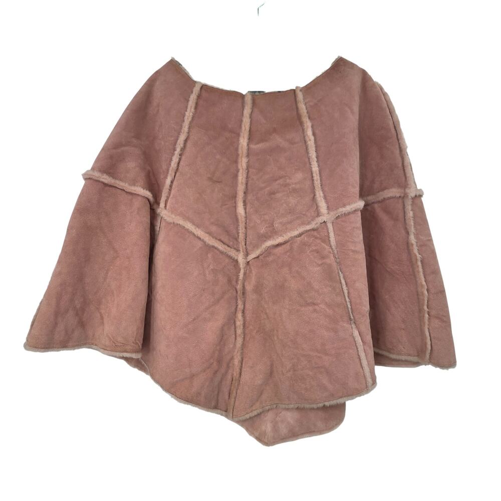 WILSONS LEATHER MAXIMA L-XL PINK GENUINE LEATHER FAUX FUR LINED PONCHO